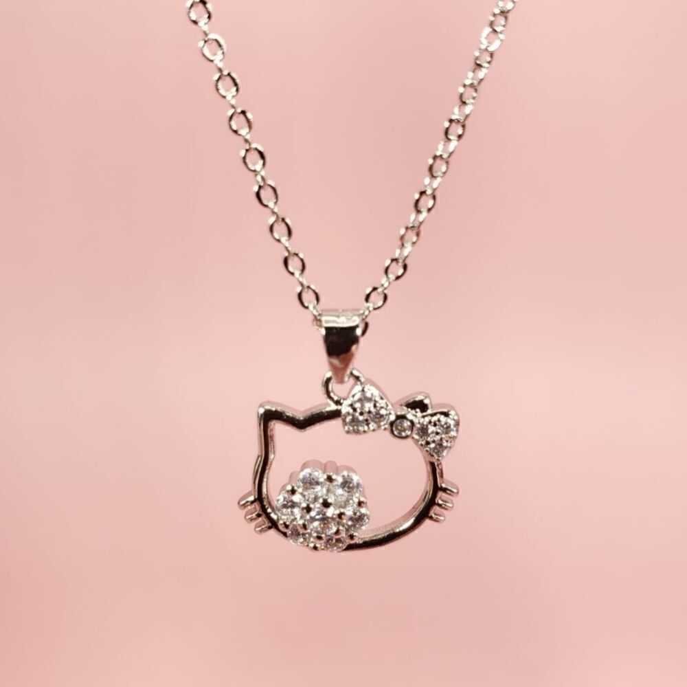 Brand New Rhinestone Hello Kitty Silver Necklace #2